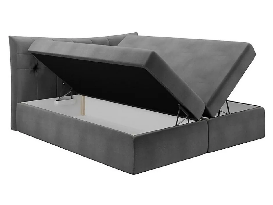 Mobilier1 Lit continental Baltimore 157, Double, Gris, Tissu, Disponible