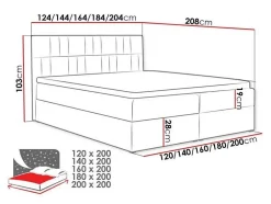Mobilier1 Lit continental Baltimore 146, Double, Rose, Tissu, Disponible