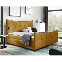 Mobilier1 Lit continental Baltimore 177, Double, Jaune, Tissu, Disponible