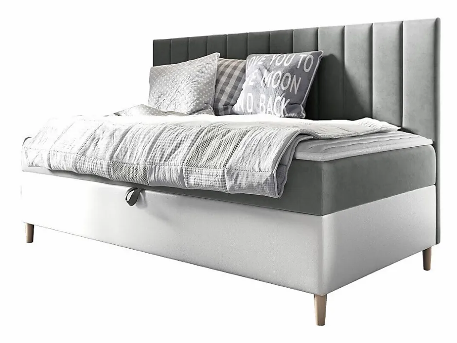 Mobilier1 Lit continental Baltimore 165, Unique, Gris, Faux cuir, Disponible Sale