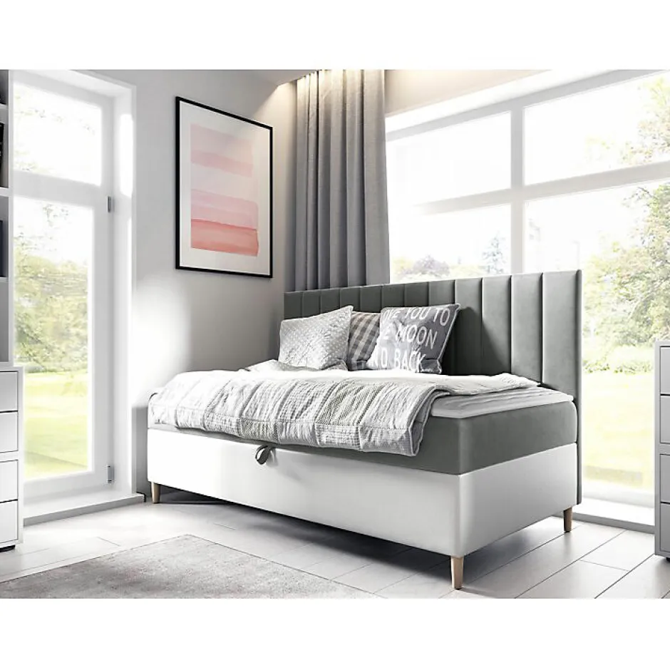 Mobilier1 Lit continental Baltimore 165, Unique, Gris, Faux cuir, Disponible Sale