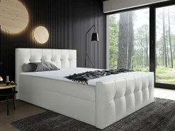 Mobilier1 Lit continental Baltimore 138, Double, Blanc, Faux cuir, Disponible