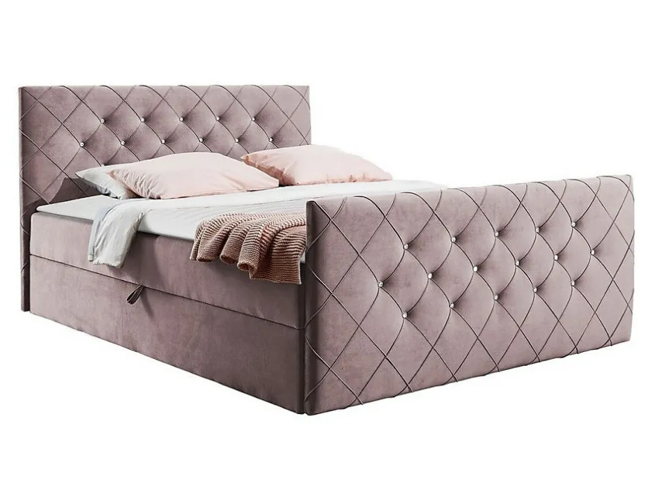 Mobilier1 Lit continental Baltimore 158, Double, Rose, Tissu, Disponible