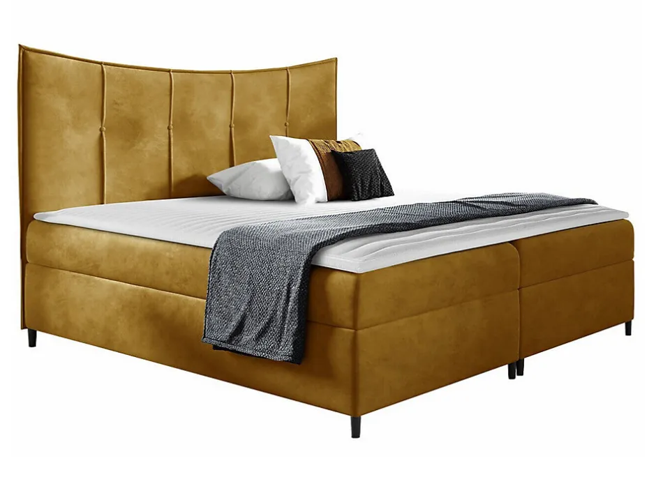 Mobilier1 Lit continental Baltimore 178, Unique, Jaune, Tissu, Disponible