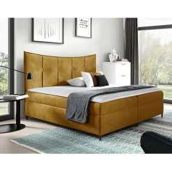 Mobilier1 Lit continental Baltimore 178, Unique, Jaune, Tissu, Disponible