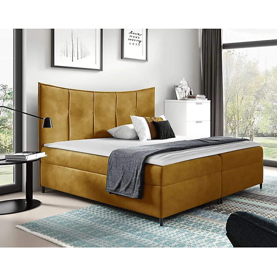 Mobilier1 Lit continental Baltimore 178, Unique, Jaune, Tissu, Disponible