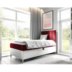 Mobilier1 Lit continental Baltimore 170, Unique, Rouge, Faux cuir, Disponible