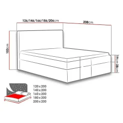Mobilier1 Lit continental Baltimore 126, Double, Rose, Tissu, Disponible
