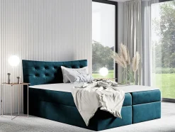 Mobilier1 Lit continental Baltimore 157, Double, Turquoise, Tissu, Disponible