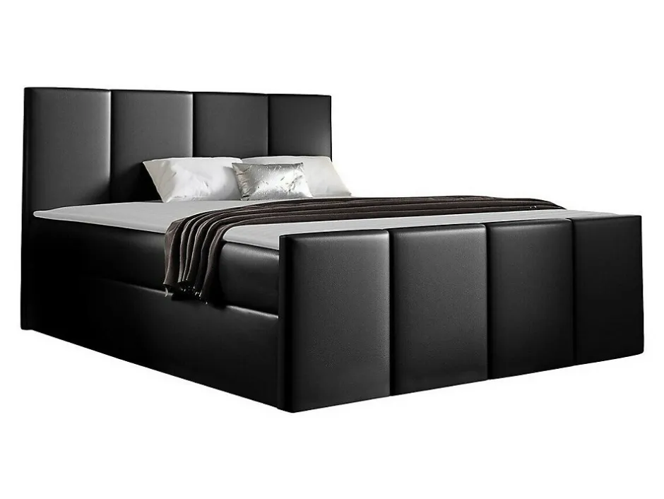 Mobilier1 Lit continental Baltimore 154, Double, Noir, Faux cuir, Disponible