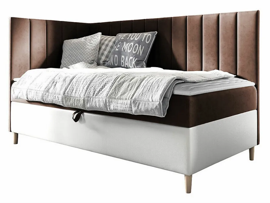Mobilier1 Lit continental Baltimore 164, Unique, Marron, Faux cuir, Disponible