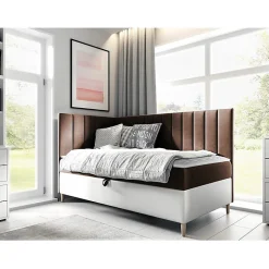 Mobilier1 Lit continental Baltimore 164, Unique, Marron, Faux cuir, Disponible