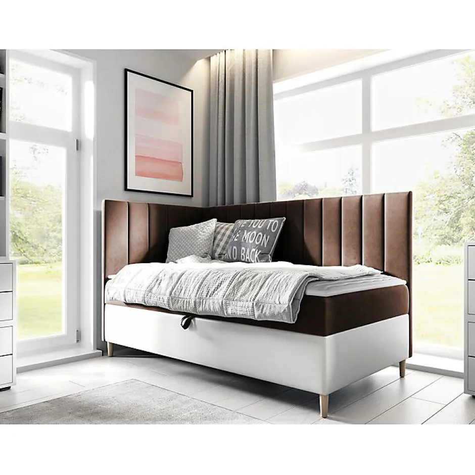 Mobilier1 Lit continental Baltimore 164, Unique, Marron, Faux cuir, Disponible