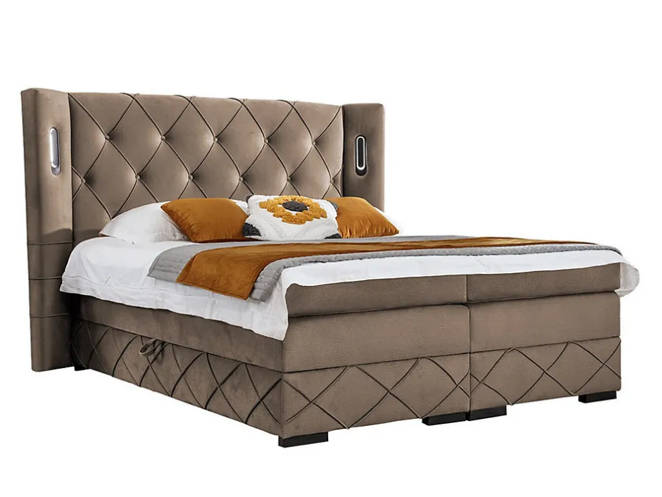Mobilier1 Lit continental Baltimore 187, Double, Marron, Tissu, Disponible
