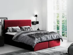 Mobilier1 Lit continental Baltimore 126, Double, Rouge, Tissu, Disponible Outlet