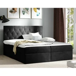 Mobilier1 Lit continental Baltimore 159, Double, Noir, Tissu, Disponible Discount