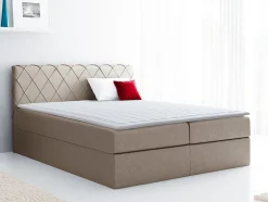 Mobilier1 Lit continental Baltimore 127, Double, Brun clair, Tissu, Disponible