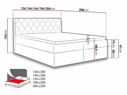 Mobilier1 Lit continental Baltimore 127, Double, Brun clair, Tissu, Disponible