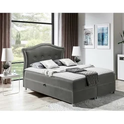 Mobilier1 Lit continental Baltimore 135, Double, Gris, Tissu, Disponible