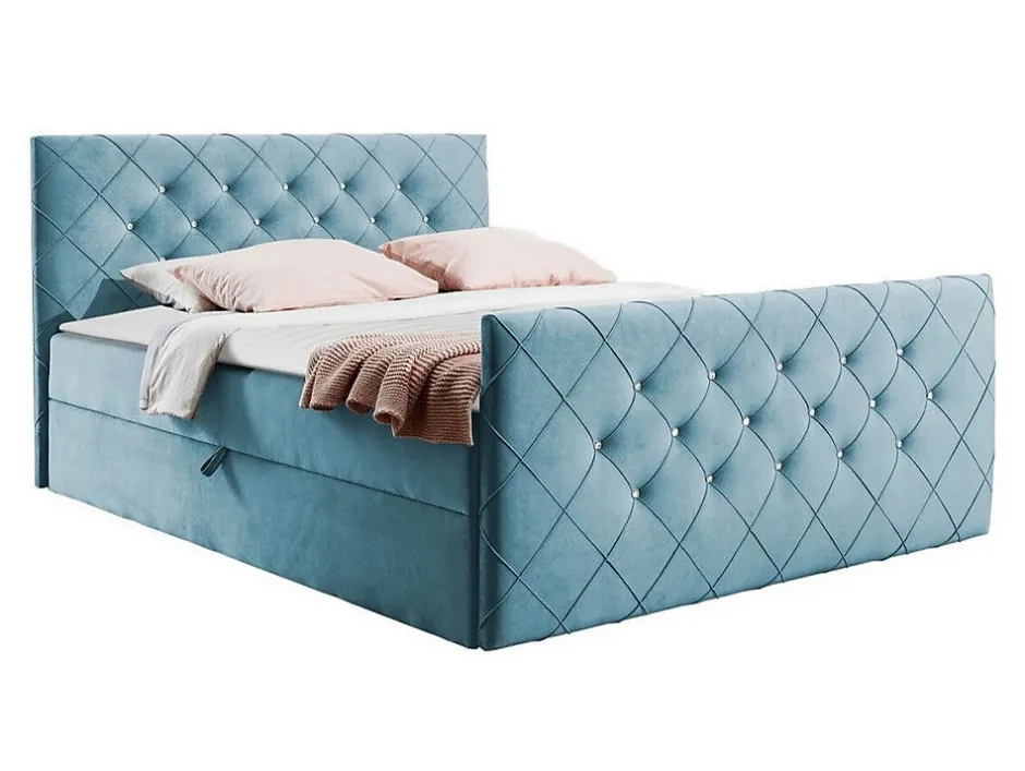 Mobilier1 Lit continental Baltimore 158, Double, Bleu, Tissu, Disponible