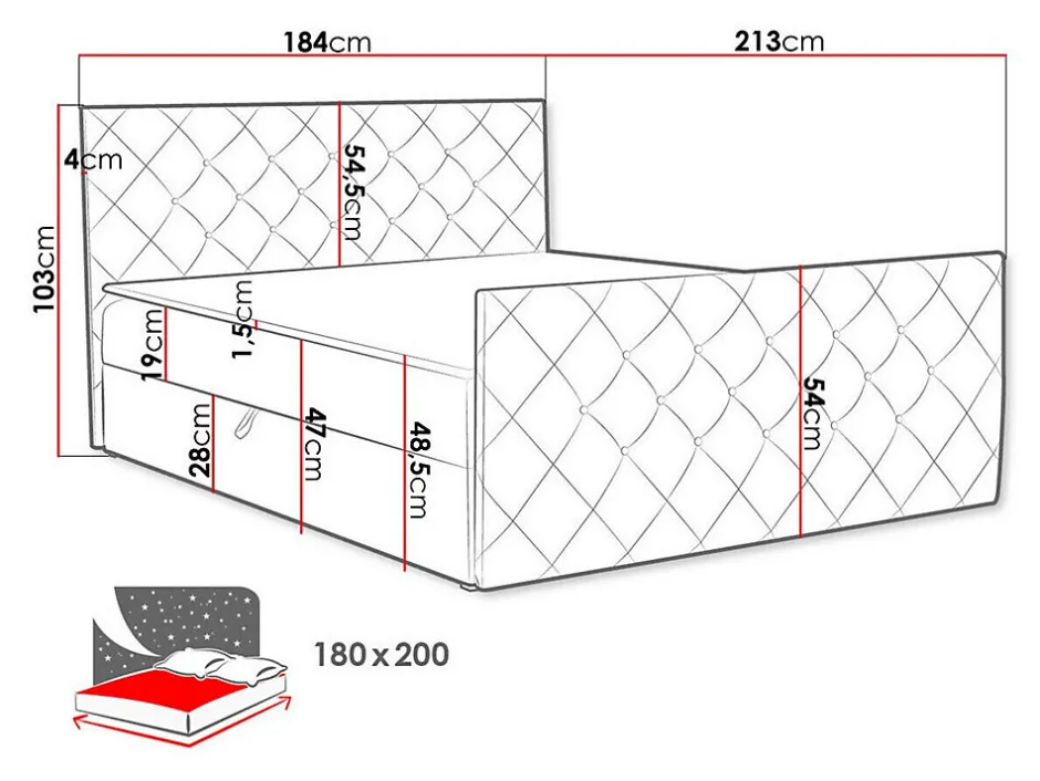 Mobilier1 Lit continental Baltimore 158, Double, Bleu, Tissu, Disponible