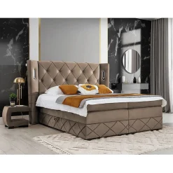 Mobilier1 Lit continental Baltimore 187, Unique, Marron, Tissu, Disponible Outlet