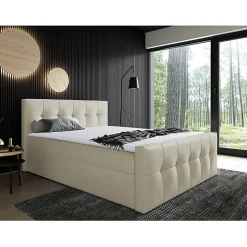 Mobilier1 Lit continental Baltimore 138, Unique, Brun clair, Faux cuir