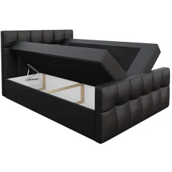 Mobilier1 Lit continental Baltimore 138, Unique, Brun clair, Faux cuir