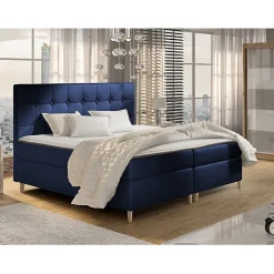 Mobilier1 Lit continental Baltimore 130, Double, Bleu, Tissu, Disponible