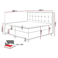 Mobilier1 Lit continental Baltimore 130, Double, Bleu, Tissu, Disponible