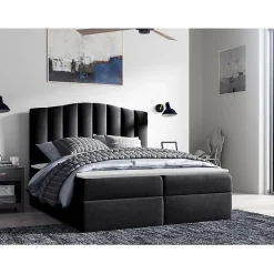 Mobilier1 Lit continental Baltimore 153, Double, Noir, Tissu, Disponible