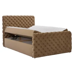 Mobilier1 Lit continental Baltimore 186, Unique, Brun clair, Tissu, Disponible Best