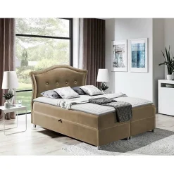 Mobilier1 Lit continental Baltimore 135, Unique, Brun clair, Tissu, Disponible