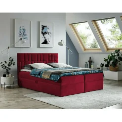 Mobilier1 Lit continental Baltimore 143, Double, Rouge, Tissu, Disponible