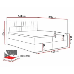 Mobilier1 Lit continental Baltimore 143, Double, Rouge, Tissu, Disponible