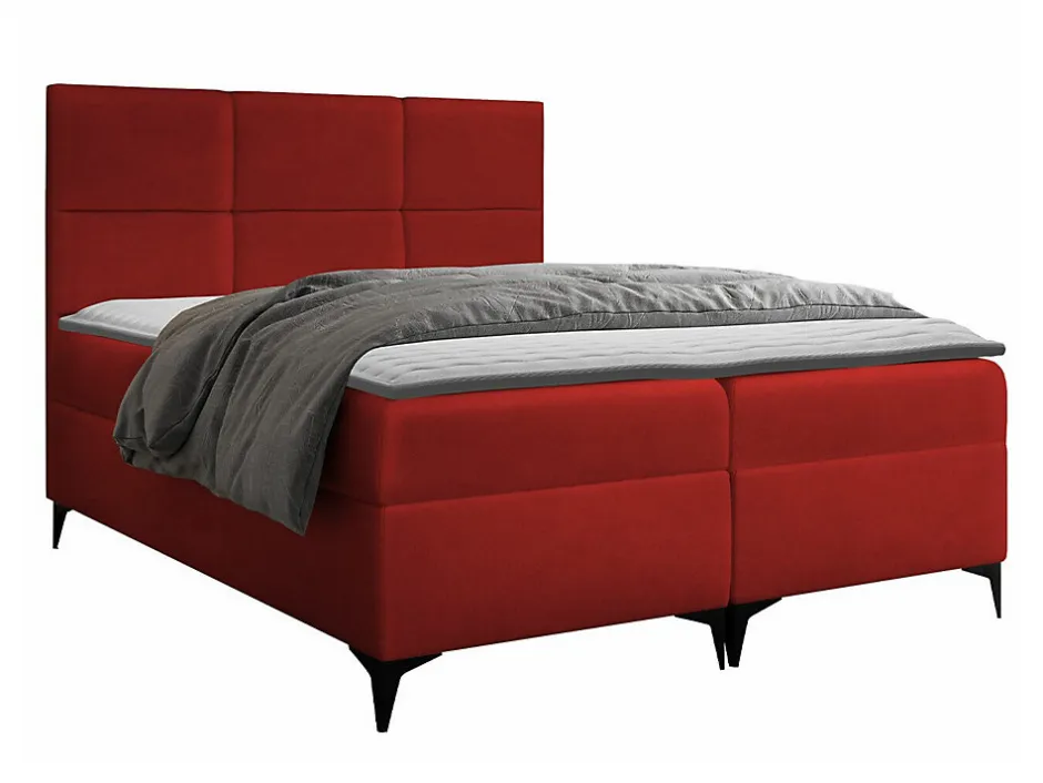 Mobilier1 Lit continental Baltimore 133, Unique, Rouge, Tissu, Disponible