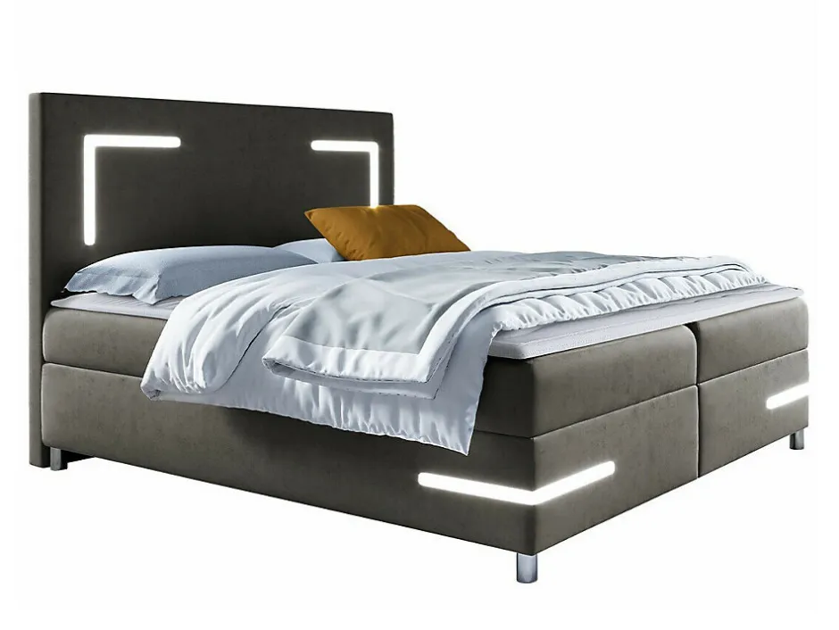 Mobilier1 Lit continental Baltimore 173, Double, Marron, Tissu, Disponible