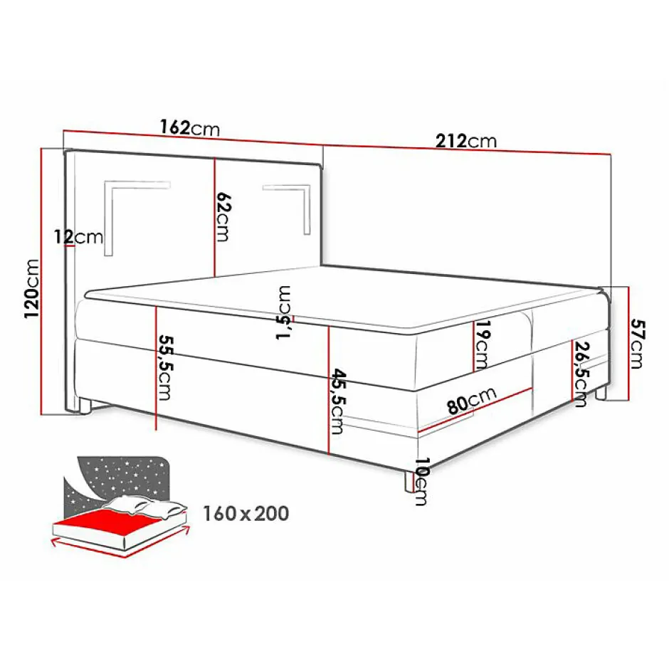 Mobilier1 Lit continental Baltimore 173, Double, Marron, Tissu, Disponible