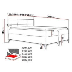 Mobilier1 Lit continental Baltimore 134, Double, Rouge, Faux cuir, Disponible