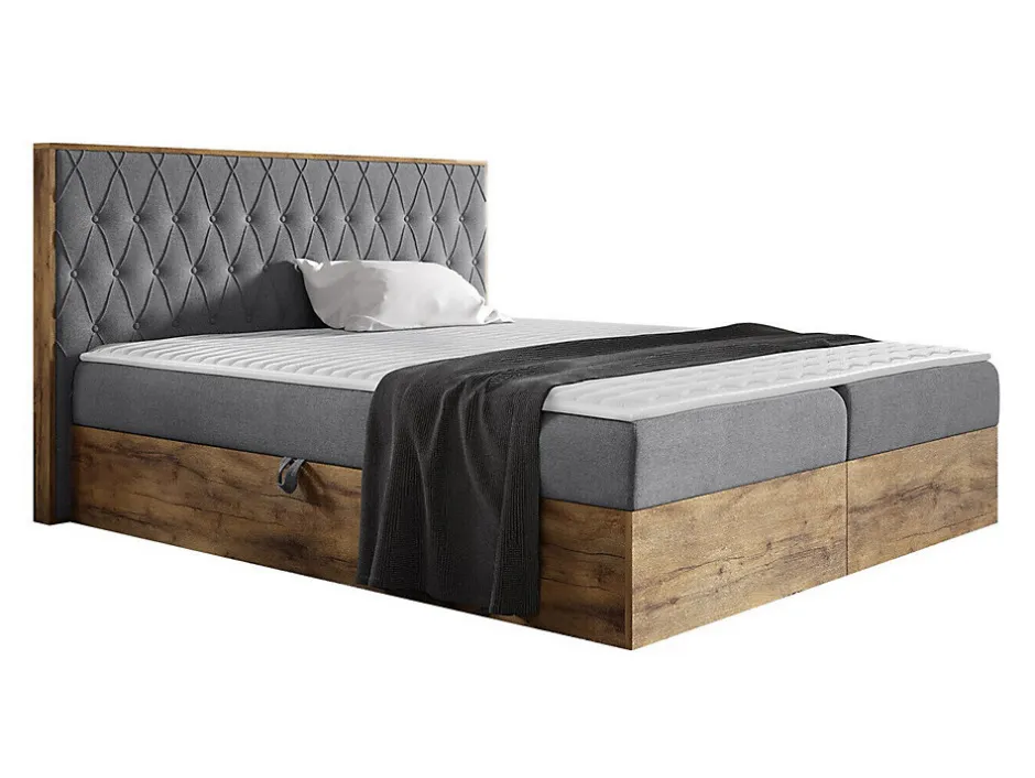 Mobilier1 Lit continental Baltimore 190, Double, Gris, Tissu, Disponible