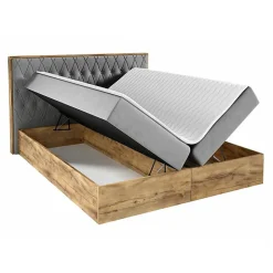 Mobilier1 Lit continental Baltimore 190, Double, Gris, Tissu, Disponible