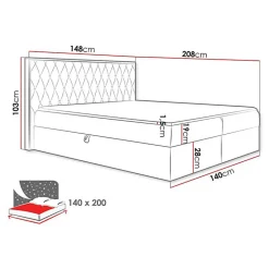 Mobilier1 Lit continental Baltimore 190, Double, Gris, Tissu, Disponible