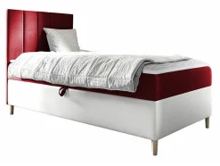 Mobilier1 Lit continental Baltimore 170, Unique, Rouge, Faux cuir, Disponible