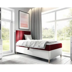 Mobilier1 Lit continental Baltimore 170, Unique, Rouge, Faux cuir, Disponible