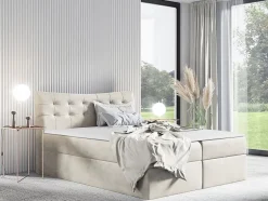 Mobilier1 Lit continental Baltimore 157, Unique, Brun clair, Tissu, Disponible Discount
