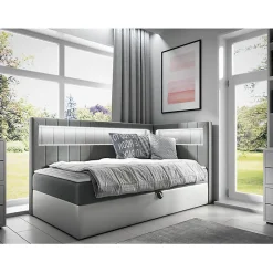 Mobilier1 Lit continental Baltimore 172, Unique, Gris, Faux cuir, Disponible Hot