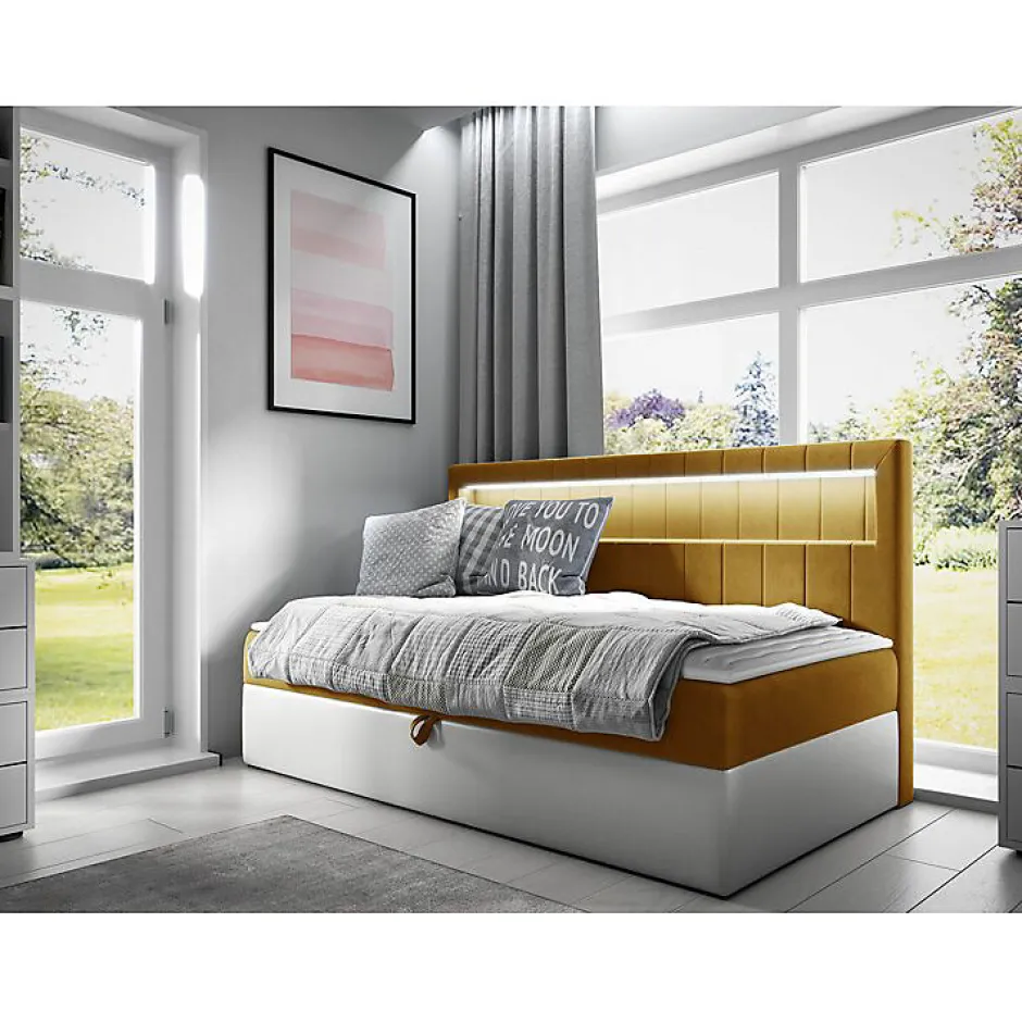 Mobilier1 Lit continental Baltimore 168, Unique, Jaune, Faux cuir, Disponible Best