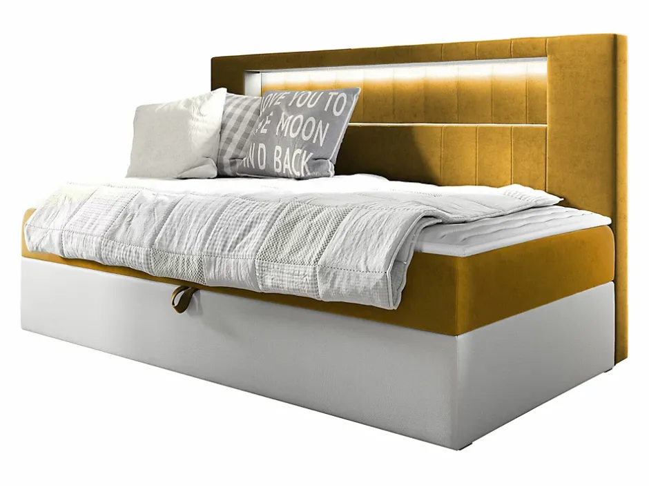Mobilier1 Lit continental Baltimore 168, Unique, Jaune, Faux cuir, Disponible Best
