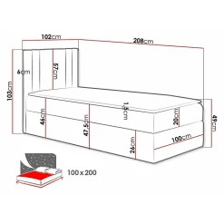 Mobilier1 Lit continental Baltimore 179, Unique, Rouge, Tissu, Disponible Online