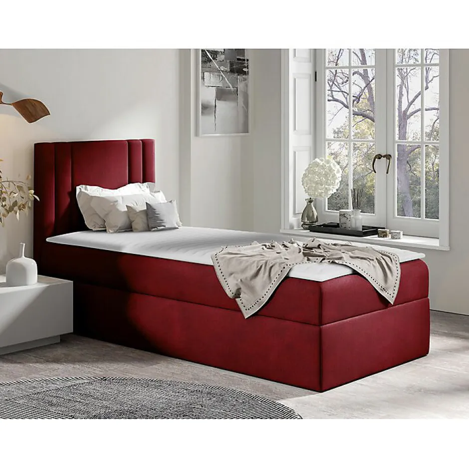 Mobilier1 Lit continental Baltimore 179, Unique, Rouge, Tissu, Disponible Online